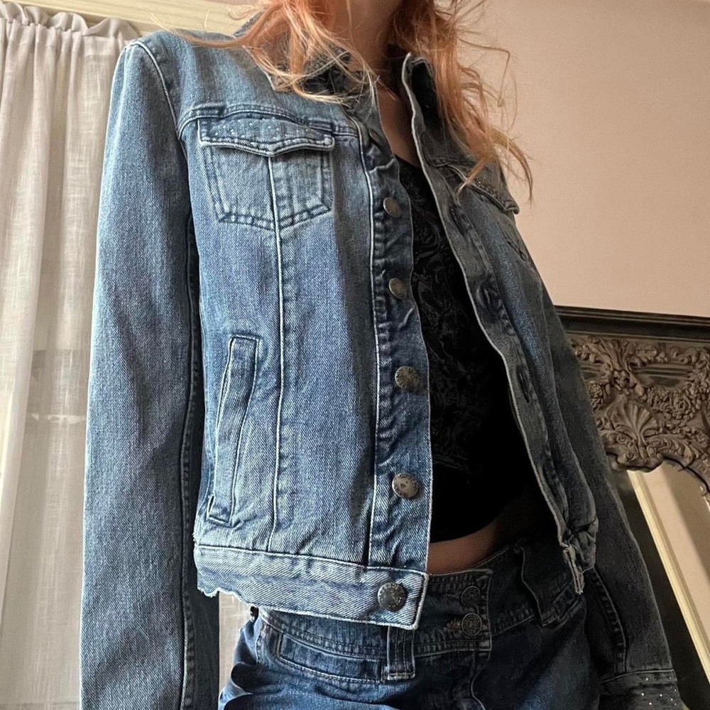 Vintage 90’s Iceberg Jeans Denim Jacket with bedazzled collar